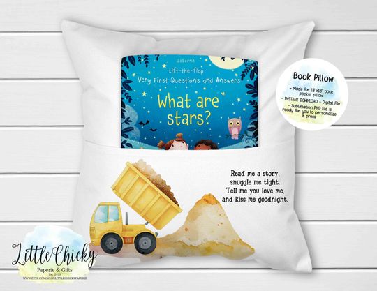 Discover Construction Book Pillow, Dump Truck Pillow, Dump Truck Pocket Pillow