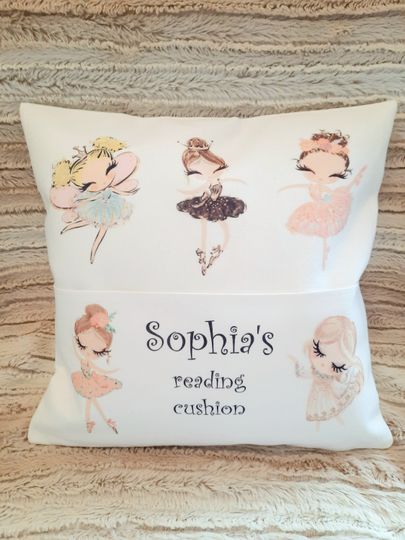 Discover Personalised Fairy Ballerina reading cushion with book pocket childs pillow