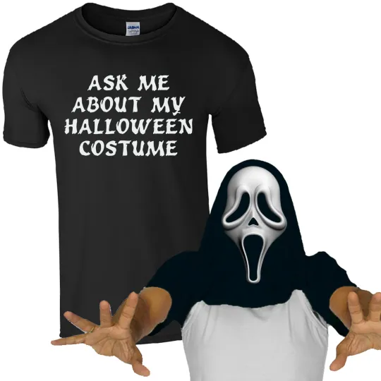 Discover Ask Me About My Halloween Costume Scream Mask T-Shirt Funny Zombie Flip Top