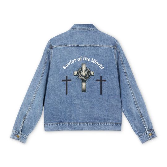 Discover Men's Denim Jacket  - Savior of the World Design