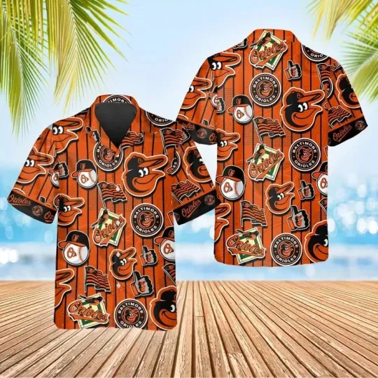 Discover Orioles Pinstripe Icons Hawaiian Shirt