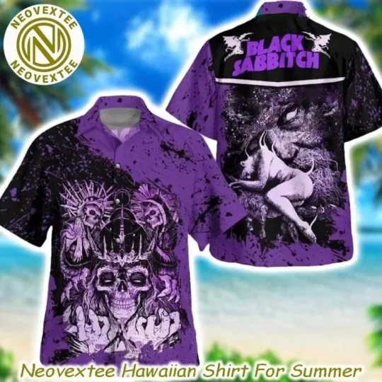 Discover Black Sabbath Nearby Skull Pattern Purple Hawaiian Shirt