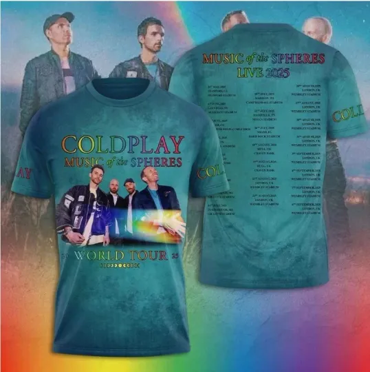 Discover Coldplay Music Of The Spheres Live 2025 Tour 3D T-Shirt, new