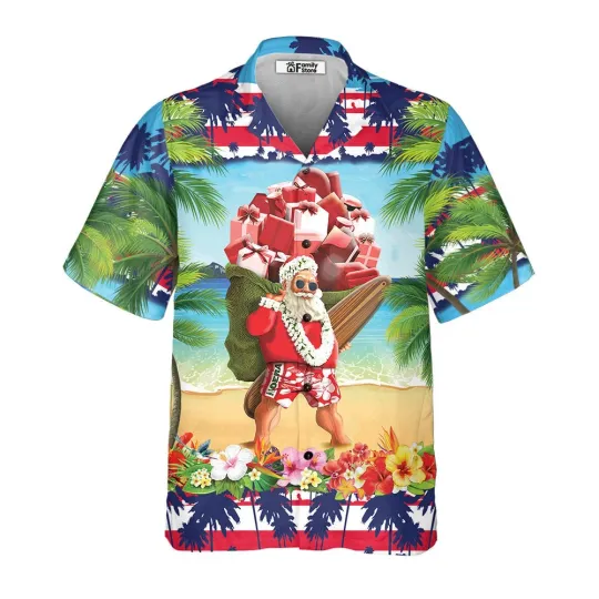Discover Christmas In July Santa Claus Spent Down At The Beach Hawaiian Shirt