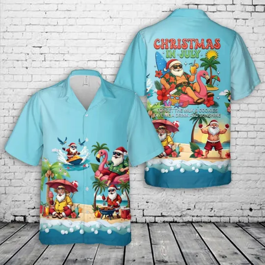 Discover Christmas In July Tropical Santa Hawaiian Shirt
