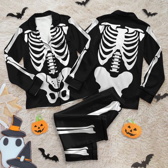 Discover Funny Skeleton Pajamas Set, Halloween Costume Pajamas, Gothic Bones Pajamas