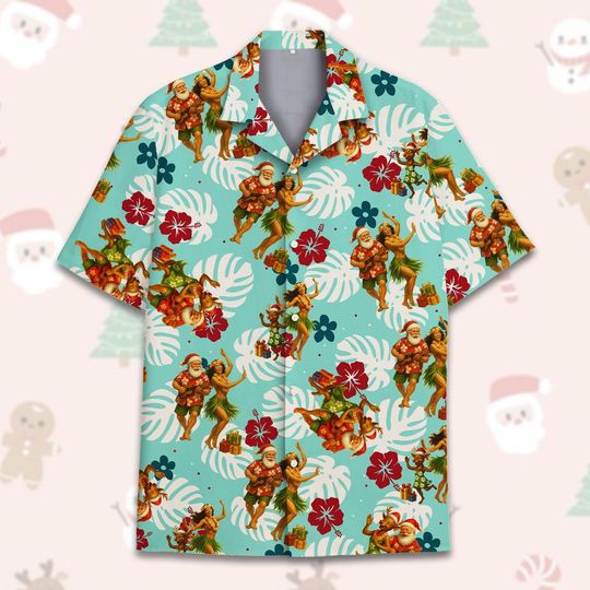 Discover Santa & Hula Girl Hawaiian, Christmas In July Santa Shirt, Summer Beach Holiday Shirt