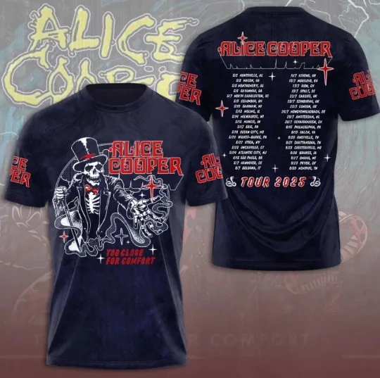 Discover Alice Cooper Too Close For Comfort 2025 Tour 3D Aop T-Shirt