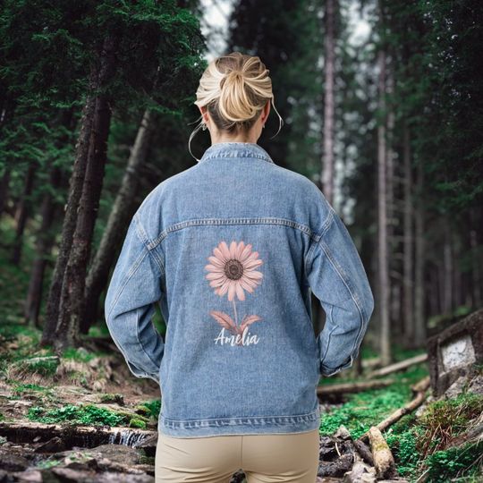 Discover Custom Pink Daisy Denim Jacket