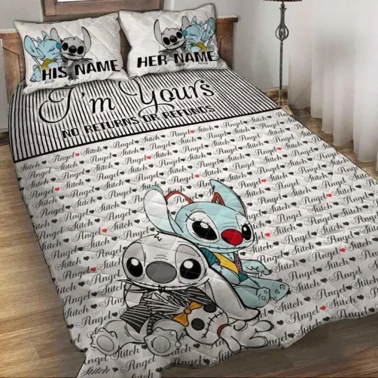Discover Personalized Stitchh & Angel Cosplay Jack & Sally I'm Yours Quilt Bed Set