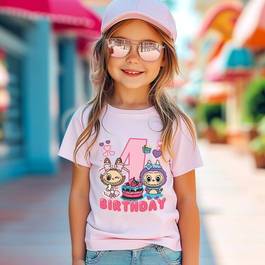 Discover Labubu Monsters Birthday T-Shirt for Kids, Trendy Girls Tee, Personalized Birthday Gift