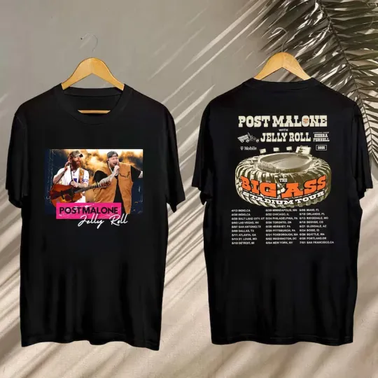 Discover Post Malone vs Jelly Roll Tour 2025 Shirt, Post Malone Big Ass Stadium Tour T-Shirt