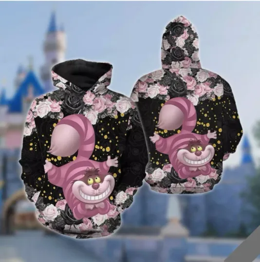 Discover Funny Cheshire Cat We're All Mad Here Halloween Floral 3D HOODIE HALLOWEEN GIFT