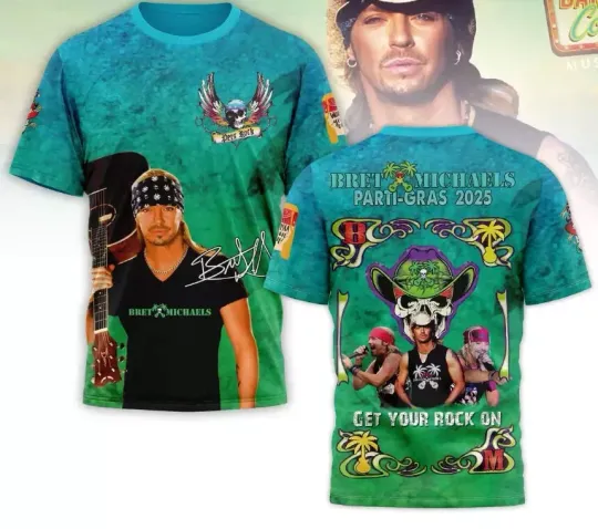 Discover Bret Michaels Parti Gras 2025 Get Your Rock On AOP 3D T-shirt