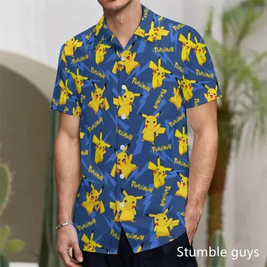 Discover Pika Men's Shirts PKM Summer r 2025 Hawaiian Shirt Anime Cute