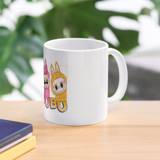 Discover Chibi Labubu Monster Bunny Coffee Mug - Cute Fluffy Blue Creature with Flowers