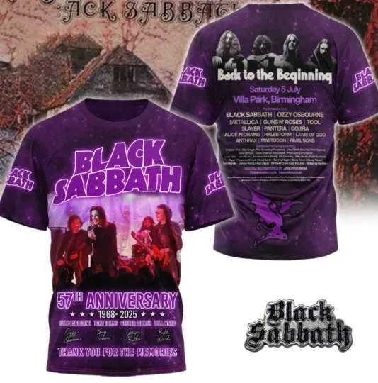 Discover Black Sabbath 57th Anniversary 1968-2025 Thanks For Memories AOP 3D T-Shirt