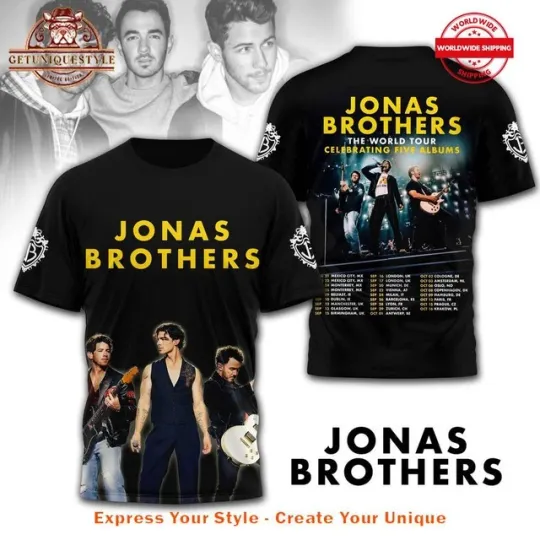 Discover Jonas Brothers The World Tour Celebration Five Albums Shirt