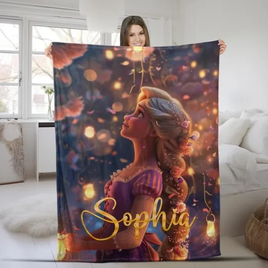 Discover Personalized Beautiful Tangled Rapunzell Princess Birthday Girl Gift Blanket