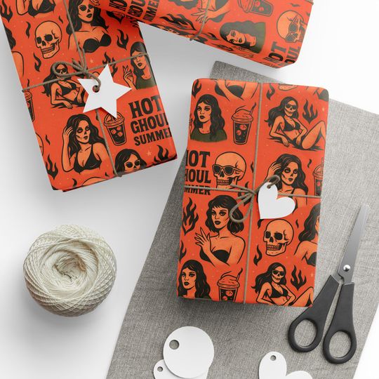 Discover Wrapping Paper, Hot Ghoul Summer Gift Wrap, Halloween Party Supplies