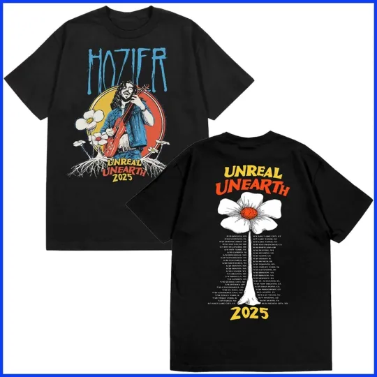 Discover Hozier Unreal Unearth 2025 Flower Tour Black T-Shirt, Gift for Rock.
