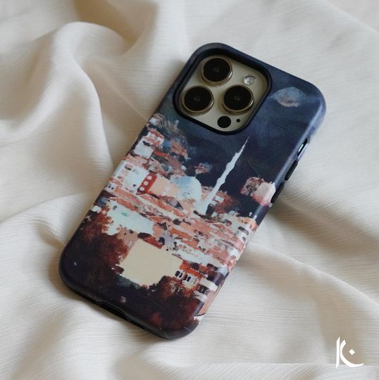 Discover Fall Village Mosque Painting Phone Case | Cultural Art iPhone Cover | Islamic Phone Case | Unique Gift for Her & Wife | MagSafe Compatible