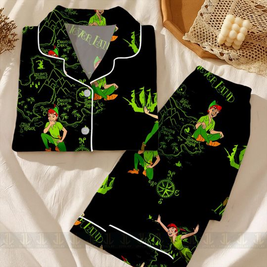 Discover peterr pann Neverlandd Unisex Satin Pajamas Set, Spooky Season Pajamas , Long Sleeve And Short Styles