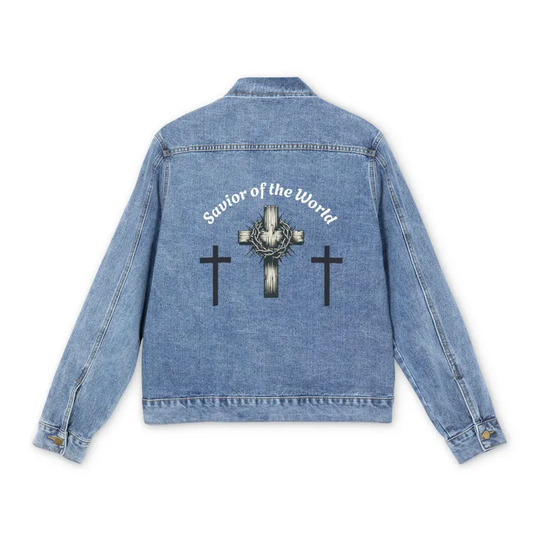 Discover Men's Denim Jacket - Savior of the World Design