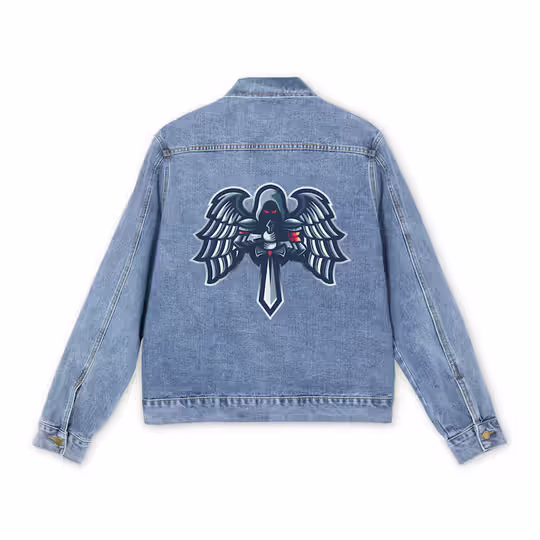 Discover Vintage Men's Denim Jacket with Angel Wings, Casual Outerwear