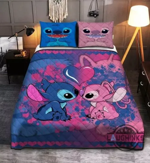 Discover Angel & Stitchh Love Quilt Bedding Set - Twin, Queen, King Size - Disneyyy Home Decor
