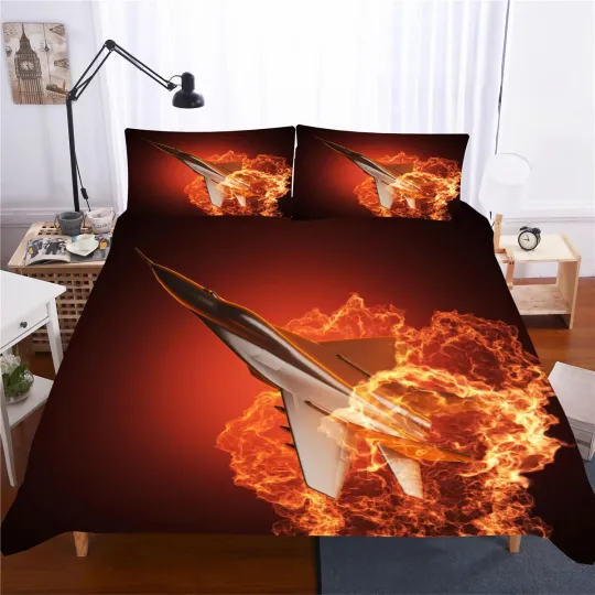Discover Airplane Fire Bedding Set - Quilt Duvet Cover for Single Double Queen King Size Beds