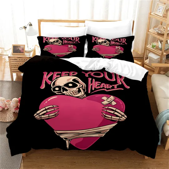 Discover Skull Heart Bedding Set Duvet Cover for Single Double Queen King Size Beds