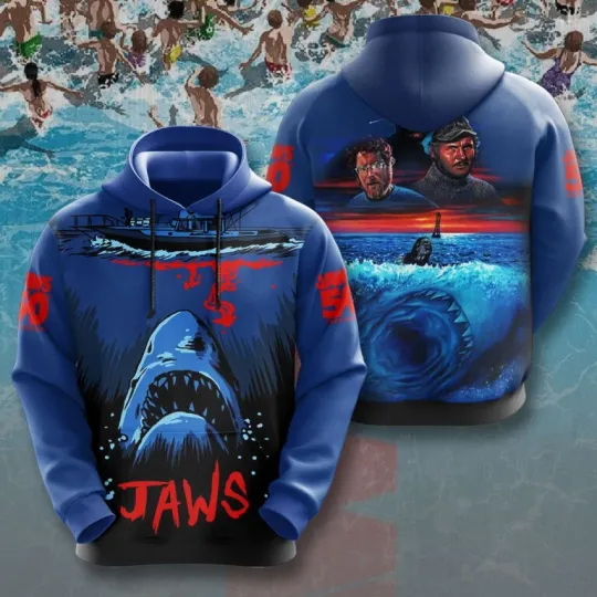 Discover Jaws Movie 50 Years 1975-2025 Thank For The Memories 3D Unisex Hoodie