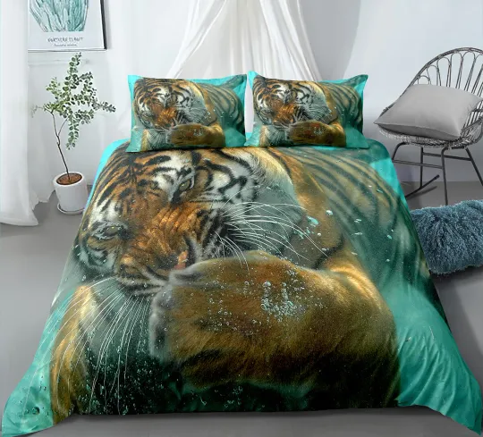 Discover Underwater Tiger Bedding Set Duvet Cover for Single Double Queen King Size Beds