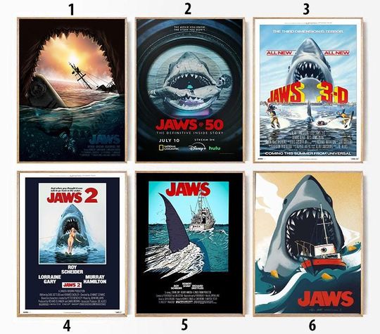 Discover The Jaws 50th Anniversary Collection movie poster digital download set 6 custom