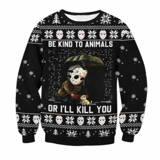 Discover Be Kind To Animals Or I ll Kill You Ugly Christmas Sweater BG