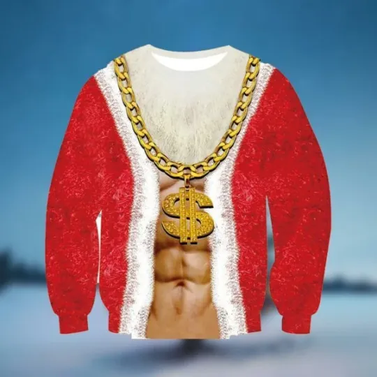 Discover Gold Chain Dollar Ugly Christmas Sweater BG