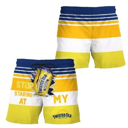 Discover Twisted Tea Stop Staring At Horizontal Striped Beach Shorts Men
