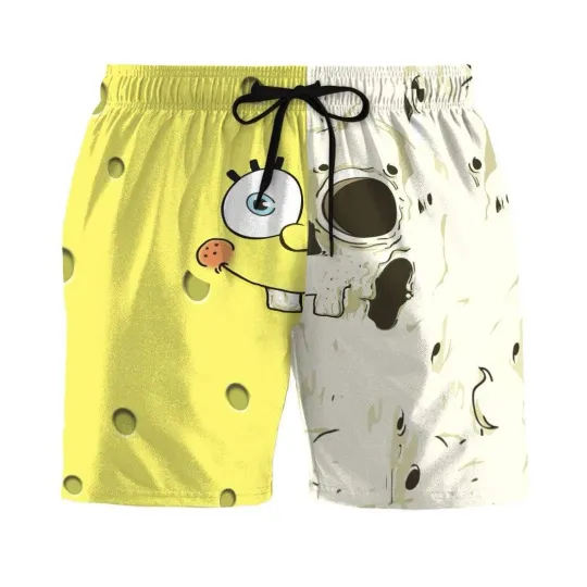 Discover 3D A Half Of Face SpongeBob SquarePants Custom Summer Beach Shorts Swim Trunks