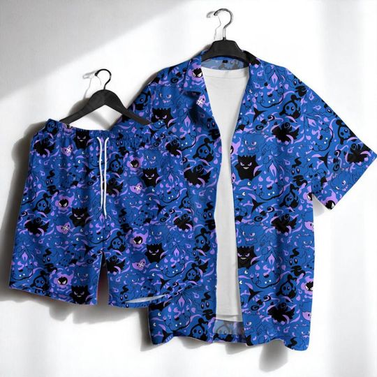 Discover Shadow King Hawaiian Shirt and Shorts Set Summer Tropical Hawaiian Button-Up Shirt
