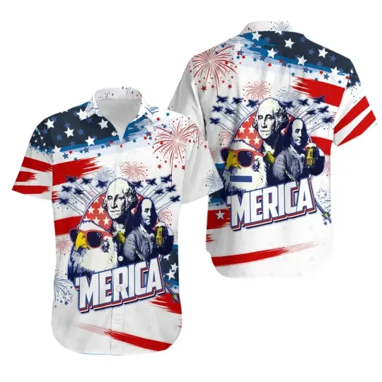 Discover Merica Hawaiian Shirt, 3D Eagle Independence Hawaiian Shirt