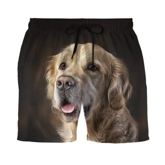 Discover 3D Beautiful Golden Retriever  Beach Shorts Swim Trunks