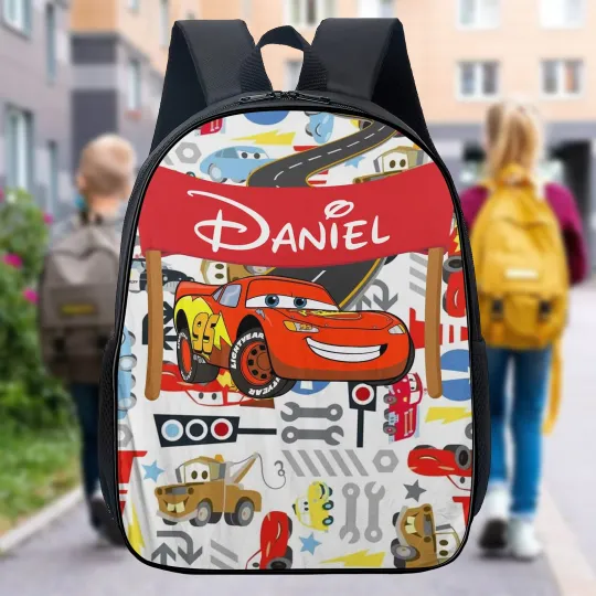 Discover Personalized Car World Backpack, Custom Name Red Racing Car