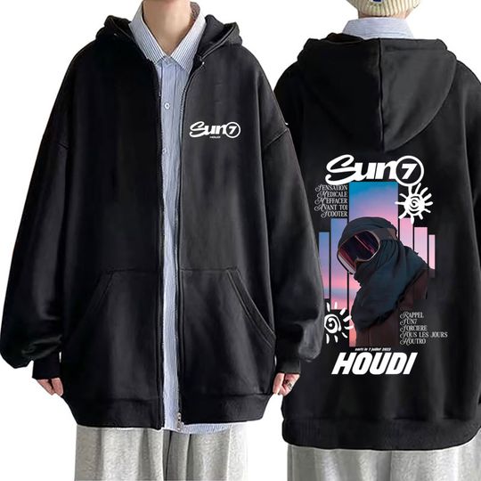 Discover Rapper HOUDI SUN7 Graphic Zipper Hoodie