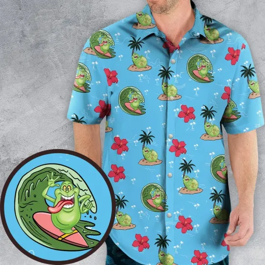 Discover Ghostbusterss Slimer Summer Vibes Hawaiian Shirt