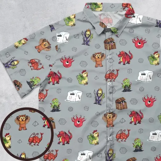 Discover Little Monsters DnD Button Down Shirt, Summer Shirt, Unisex Adult