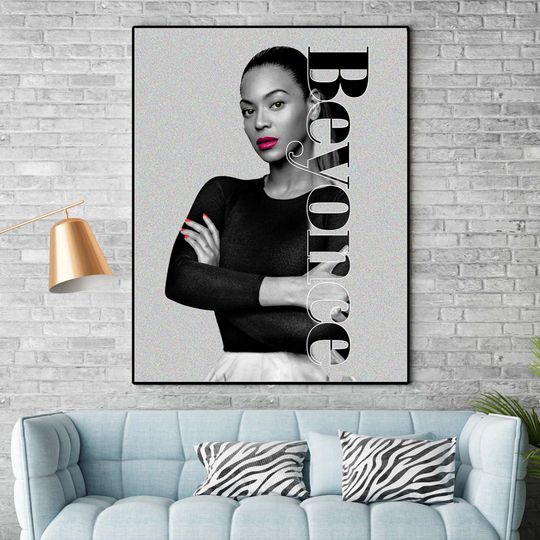 Discover Beyonce Digital Portrait Poster, Black and White Celebrity Wall Art, Beyonc Name Print, Printable Famous Singer Artwork, Beyonc Fan Gift