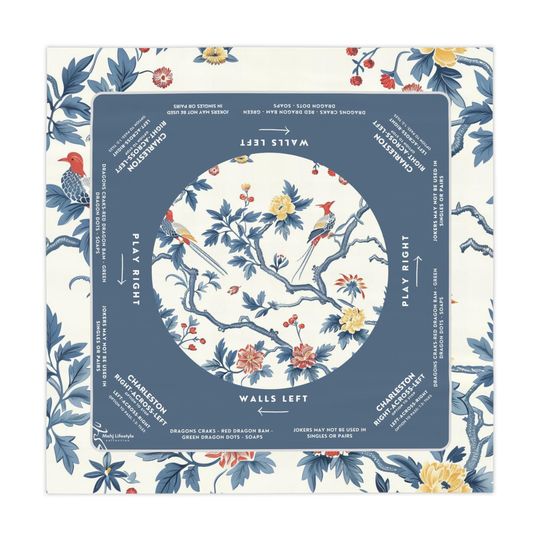 Discover Elegant White and Blue Floral Mahjong Mat 2