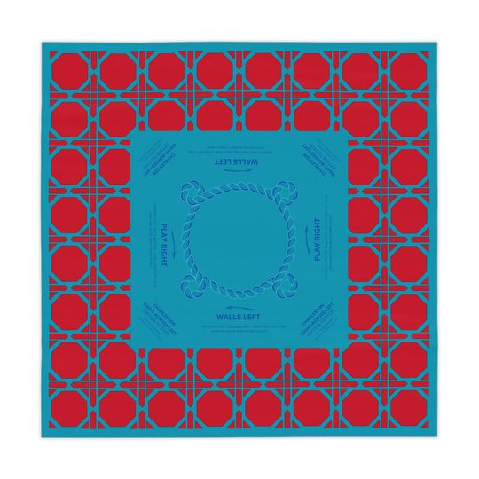 Discover Red Teal Rattan Mahjong Tablecloth, Game Night Hostess Gift 55x55, Blue Palm Beach Vibe, Mahj, with instrucitons,Table Cover, Home Decor