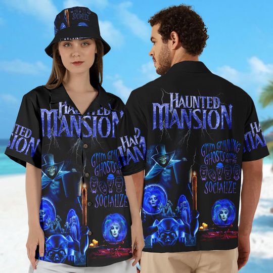 Discover Hauntedd Mansionn Hawaiian Shirt, Happy Halloween Grim Ghosts Hawaii Shirt, Horror Mansion Summer Vacation Shirt, Ghost Beach Button Shirt